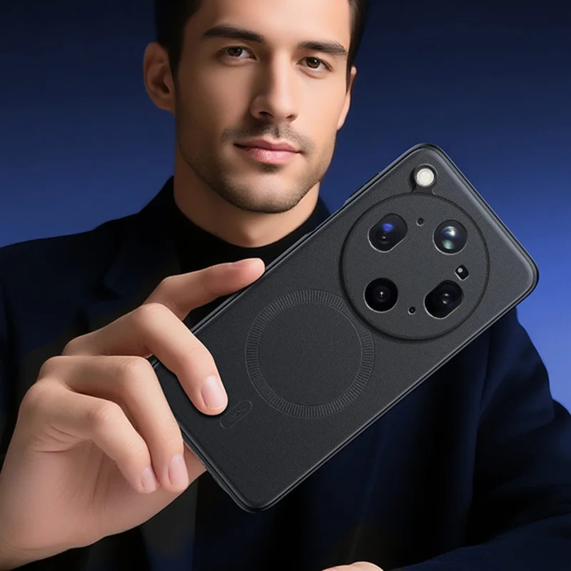 For Oppo Find X9 Ultra 5G Magnetic Case Leather Coated TPU + PC Phone Cover - Black