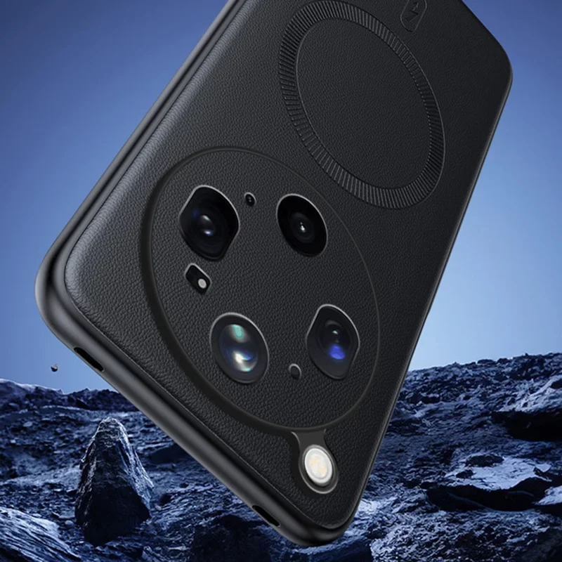 For Oppo Find X9 Ultra 5G Magnetic Case Leather Coated TPU + PC Phone Cover - Black
