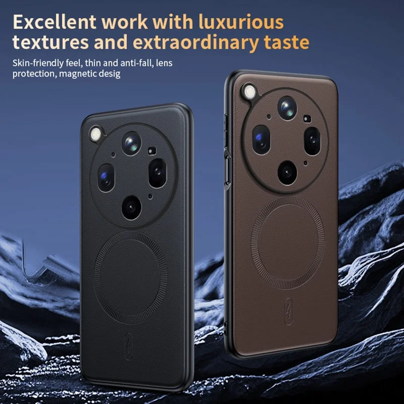For Oppo Find X9 Ultra 5G Magnetic Case Leather Coated TPU + PC Phone Cover - Black