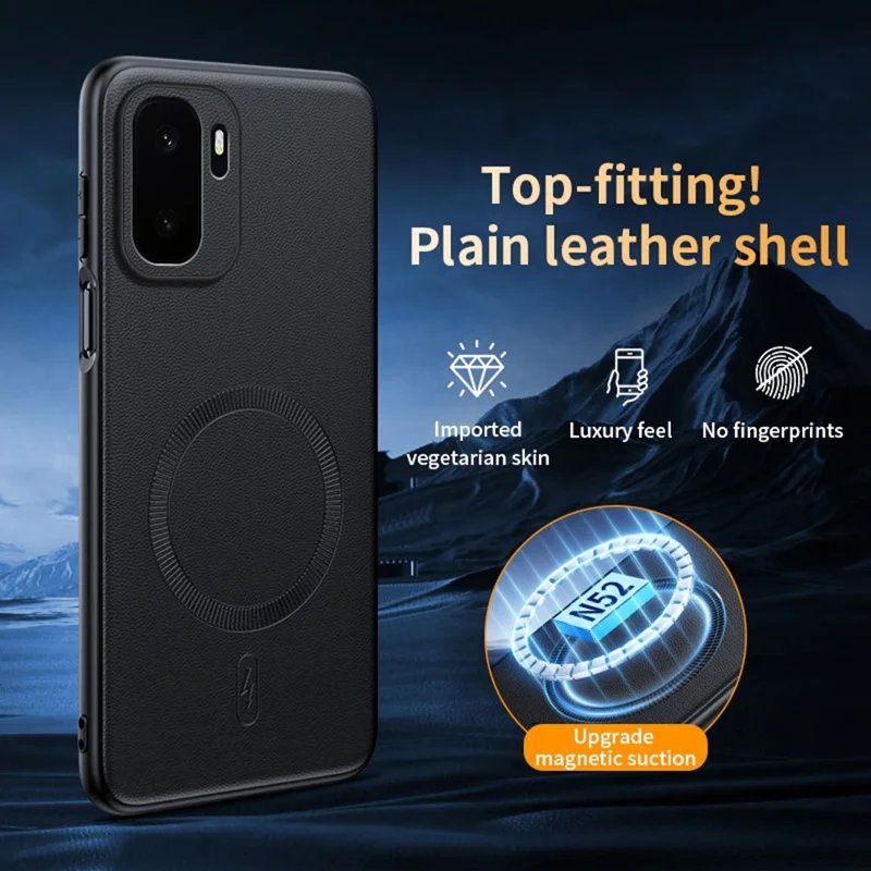 For OnePlus Ace 6 Ultra 5G Magnetic Case Leather Coated TPU + PC Phone Cover - Black