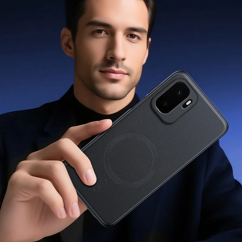 For OnePlus Ace 6 Ultra 5G Magnetic Case Leather Coated TPU + PC Phone Cover - Black