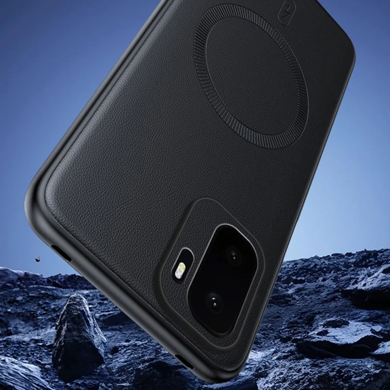 For OnePlus Ace 6 Ultra 5G Magnetic Case Leather Coated TPU + PC Phone Cover - Black