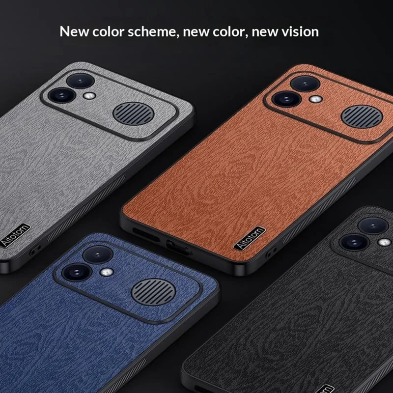 Cover per Xiaomi Redmi K90 Max 5G con Texture in Legno in PU con Rivestimento PC e TPU - Nero