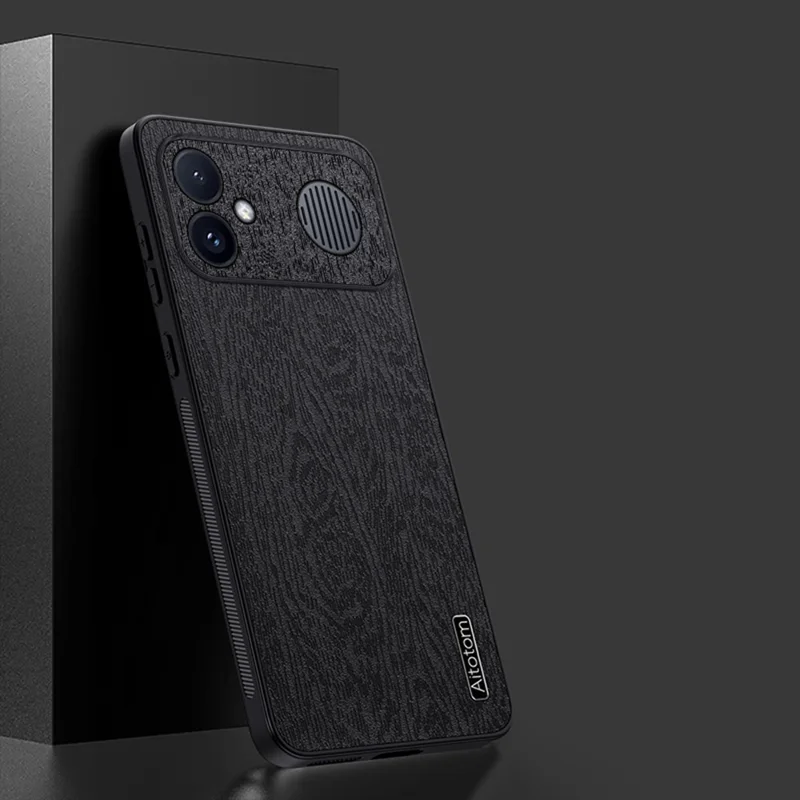 Cover per Xiaomi Redmi K90 Max 5G con Texture in Legno in PU con Rivestimento PC e TPU - Nero
