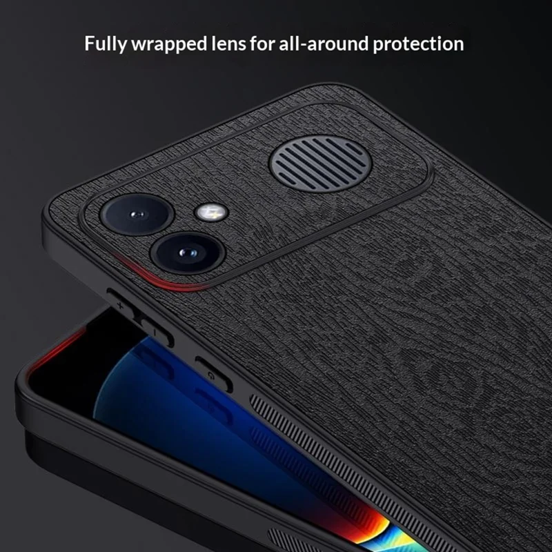 Cover per Xiaomi Redmi K90 Max 5G con Texture in Legno in PU con Rivestimento PC e TPU - Nero