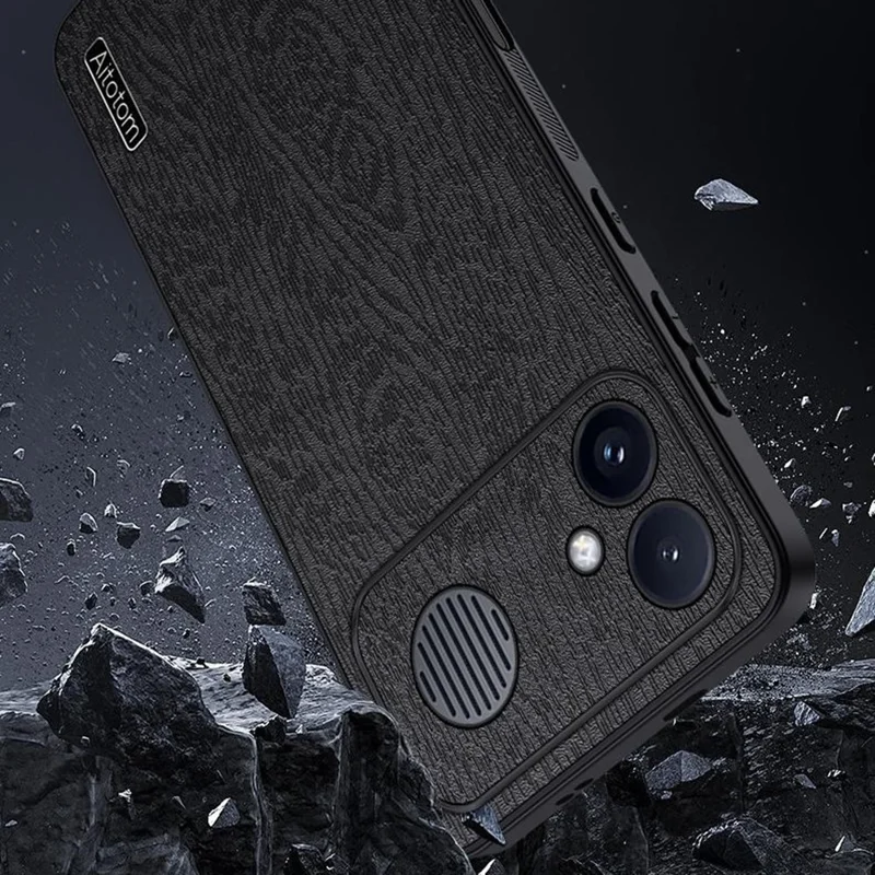 Cover per Xiaomi Redmi K90 Max 5G con Texture in Legno in PU con Rivestimento PC e TPU - Nero