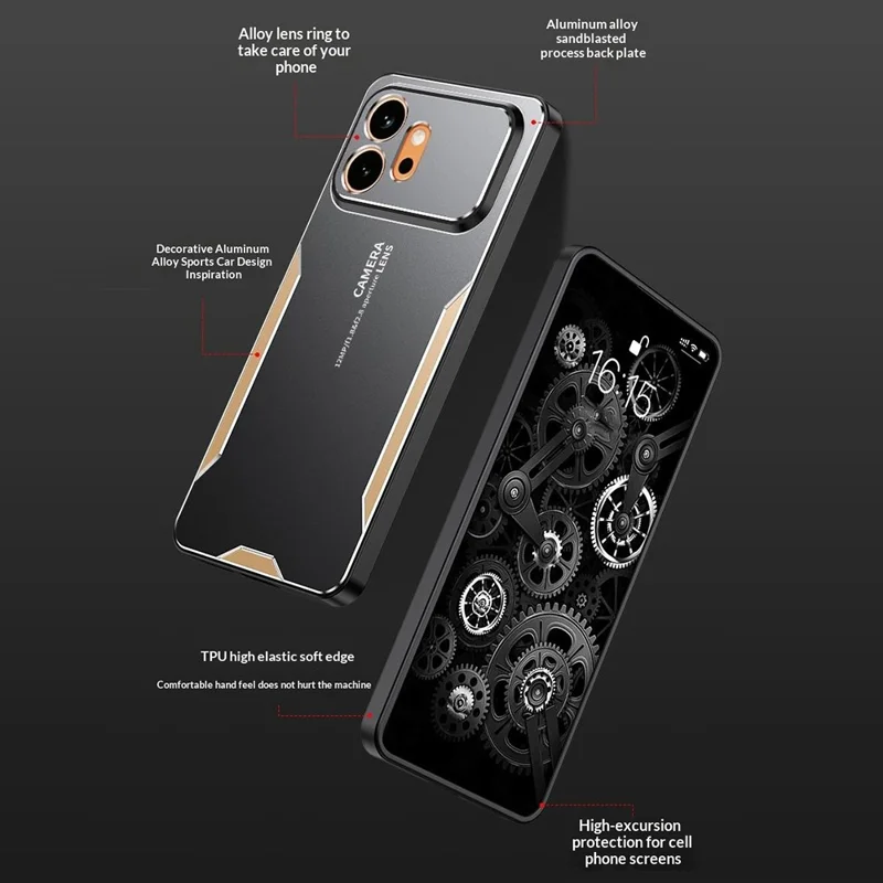 For Honor 600 5G Phone Case Aluminium Alloy TPU PC Back Cover - Gold