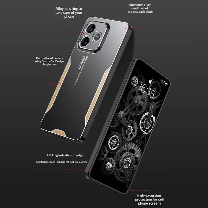For Honor 600 Lite 5G Phone Case Aluminium Alloy TPU PC Back Cover - Gold