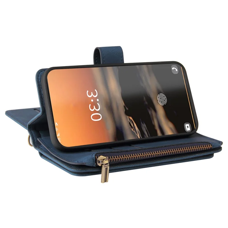 For Samsung Galaxy S23 Ultra Zipper Wallet Case with 15 Card Slots and Strap Leather Phone Cover - Blue