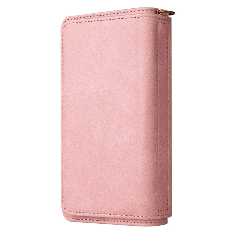 Pour Samsung Galaxy S23 Ultra KT Multi-Functional Series-2 Scratch Resistant Phone Shell, Multiple Card Slots Skin-touch Feeling Stand Wallet Flip Leather Case with Zipper Pocket - Pink
