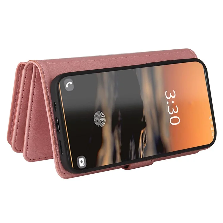 Pour Samsung Galaxy S23 Ultra KT Multi-Functional Series-2 Scratch Resistant Phone Shell, Multiple Card Slots Skin-touch Feeling Stand Wallet Flip Leather Case with Zipper Pocket - Pink
