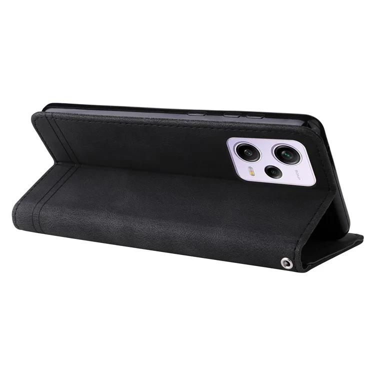 For Xiaomi Redmi Note 12 Pro+ 5G Leather Wallet Cases Skin Touch Phone Cover Stand with Strap - Black