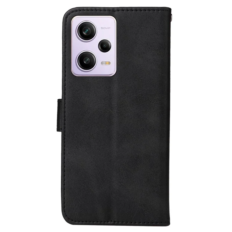 For Xiaomi Redmi Note 12 Pro+ 5G Calf Texture PU Leather Wallet Case Foldable Stand Magnetic Closure Phone Cover with Strap - Black