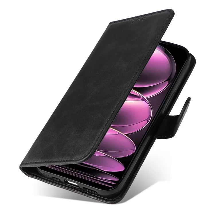 Para Xiaomi Redmi Note 12 Pro+ 5G Calf Texture PU Leather Wallet Case Foldable Stand Magnetic Closure Phone Cover with Strap - Black