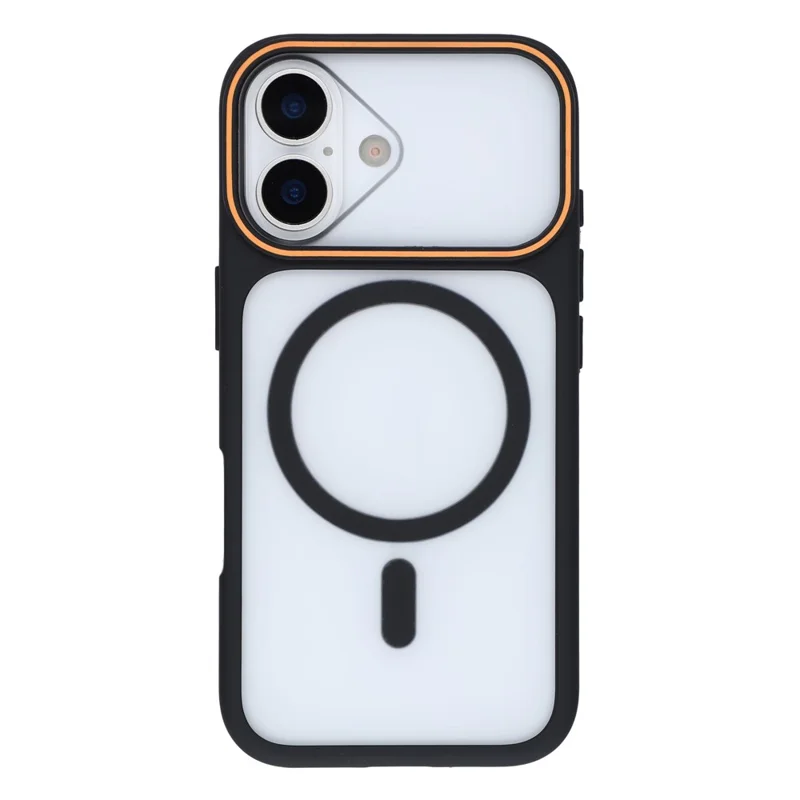 For iPhone 16 Magnetic Case Large Viewing Window TPU + PC Shockproof Phone Cover - Black