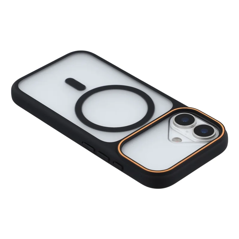 For iPhone 16 Magnetic Case Large Viewing Window TPU + PC Shockproof Phone Cover - Black