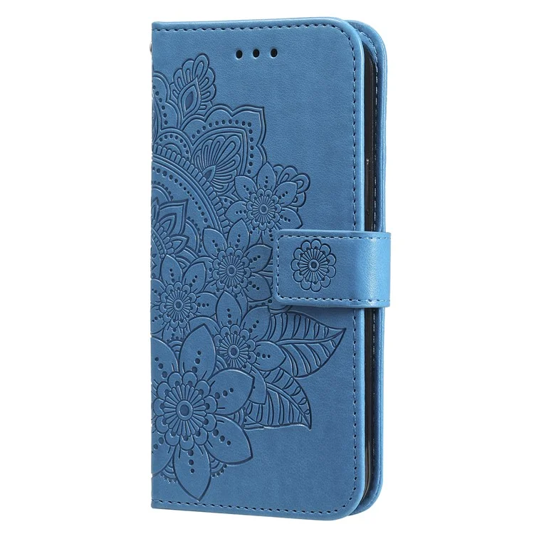 For Xiaomi Redmi Note 12 Pro+ 5G Flower Imprinting PU Leather Case Magnetic Clasp Stand Wallet Shockproof Phone Cover with Strap - Blue