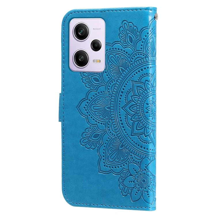For Xiaomi Redmi Note 12 Pro+ 5G Flower Imprinting PU Leather Case Magnetic Clasp Stand Wallet Shockproof Phone Cover with Strap - Blue