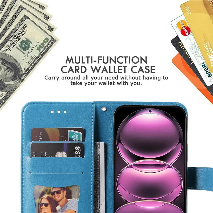 For Xiaomi Redmi Note 12 Pro+ 5G Flower Imprinting PU Leather Case Magnetic Clasp Stand Wallet Shockproof Phone Cover with Strap - Blue