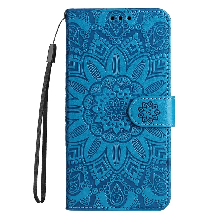 For Xiaomi Redmi Note 12 Pro+ 5G PU Leather Sunflower Imprinted Phone Case Magnetic Closure Hands-free Stand Flip Cover with Wrist Strap - Blue