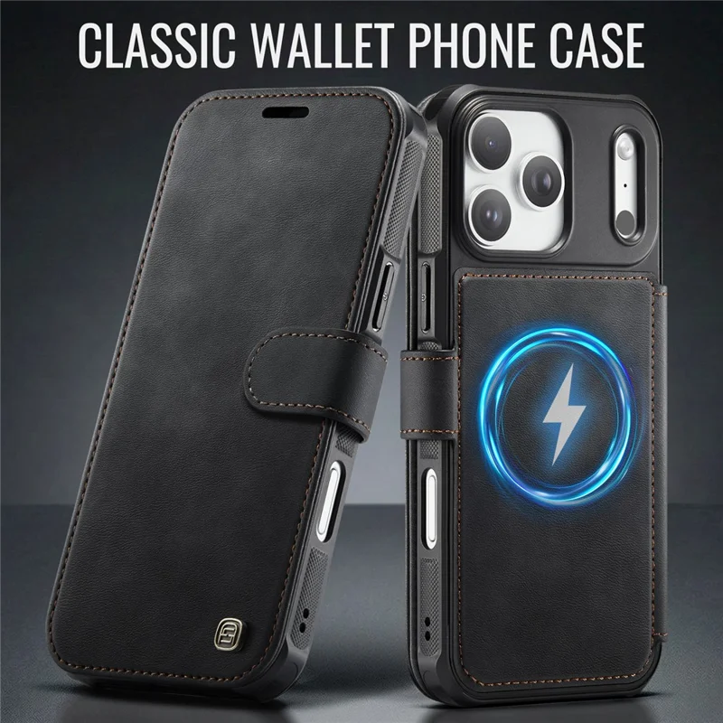 AUTSPACE A15 For iPhone 17 Pro Max Case RFID Blocking Wallet Leather Magnetic Phone Cover - Black