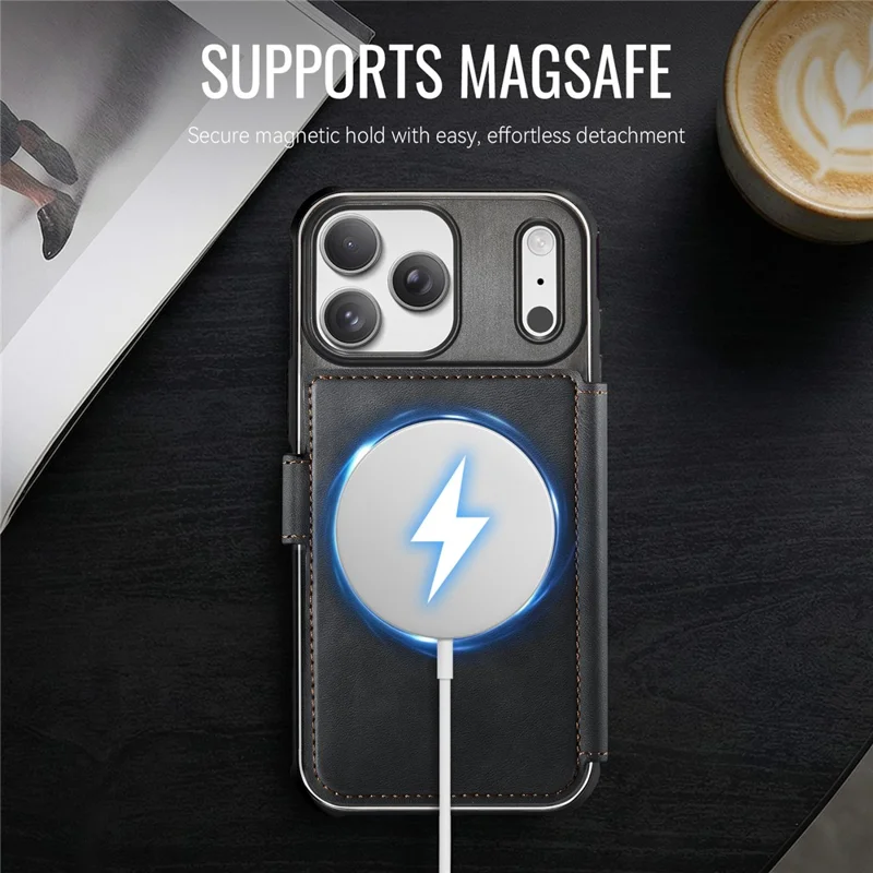 AUTSPACE A15 For iPhone 17 Pro Max Case RFID Blocking Wallet Leather Magnetic Phone Cover - Black