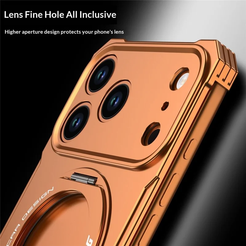 DYONG لهاتف iPhone 17 Pro Max غطاء معدني بدون إطار، تصميم مجوف مع تبريد محسن وتغطية هاتف بحامل قابل للطي - برتقالي