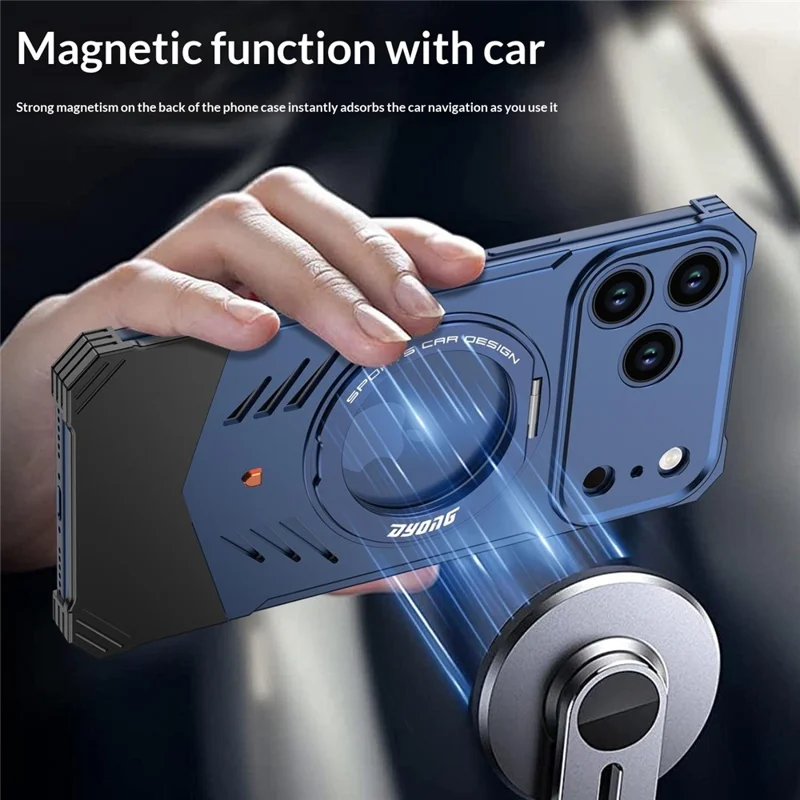 DYONG لهاتف iPhone 17 Pro Max غطاء معدني بدون إطار، تصميم مجوف مع تبريد محسن وتغطية هاتف بحامل قابل للطي - برتقالي