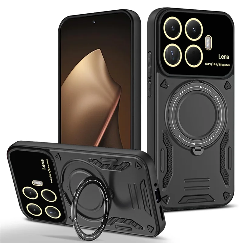 For Xiaomi 15T Pro Magnetic Case Rotating Kickstand PC + TPU Phone Cover - Black