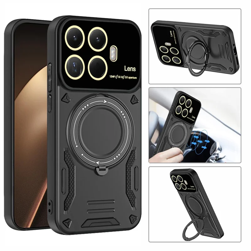 For Xiaomi 15T Pro Magnetic Case Rotating Kickstand PC + TPU Phone Cover - Black