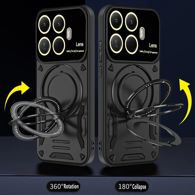 For Xiaomi 15T Pro Magnetic Case Rotating Kickstand PC + TPU Phone Cover - Black