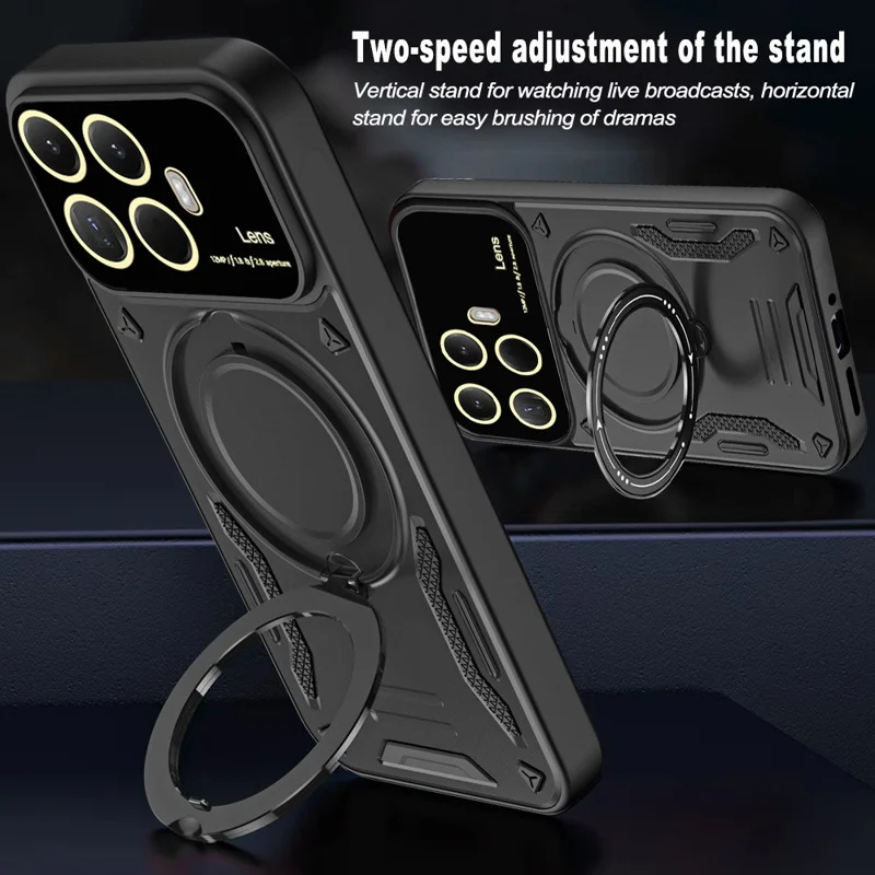 For Xiaomi 15T Pro Magnetic Case Rotating Kickstand PC + TPU Phone Cover - Black