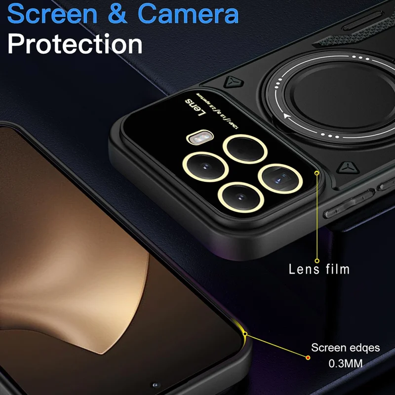 For Xiaomi 15T Pro Magnetic Case Rotating Kickstand PC + TPU Phone Cover - Black