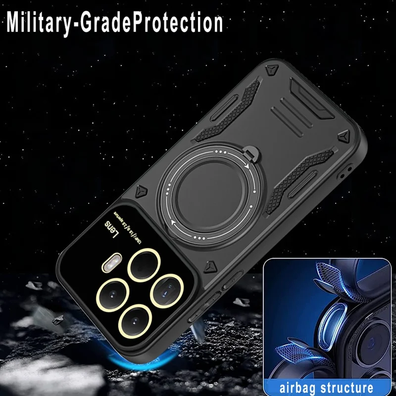 For Xiaomi 15T Pro Magnetic Case Rotating Kickstand PC + TPU Phone Cover - Black