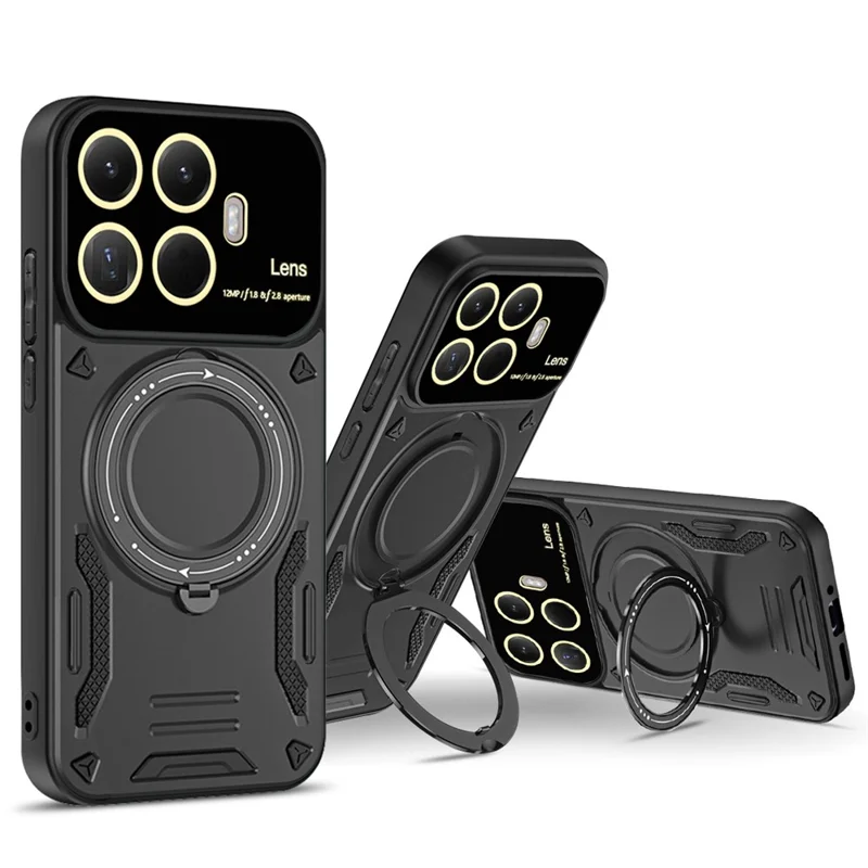 For Xiaomi 15T Pro Magnetic Case Rotating Kickstand PC + TPU Phone Cover - Black