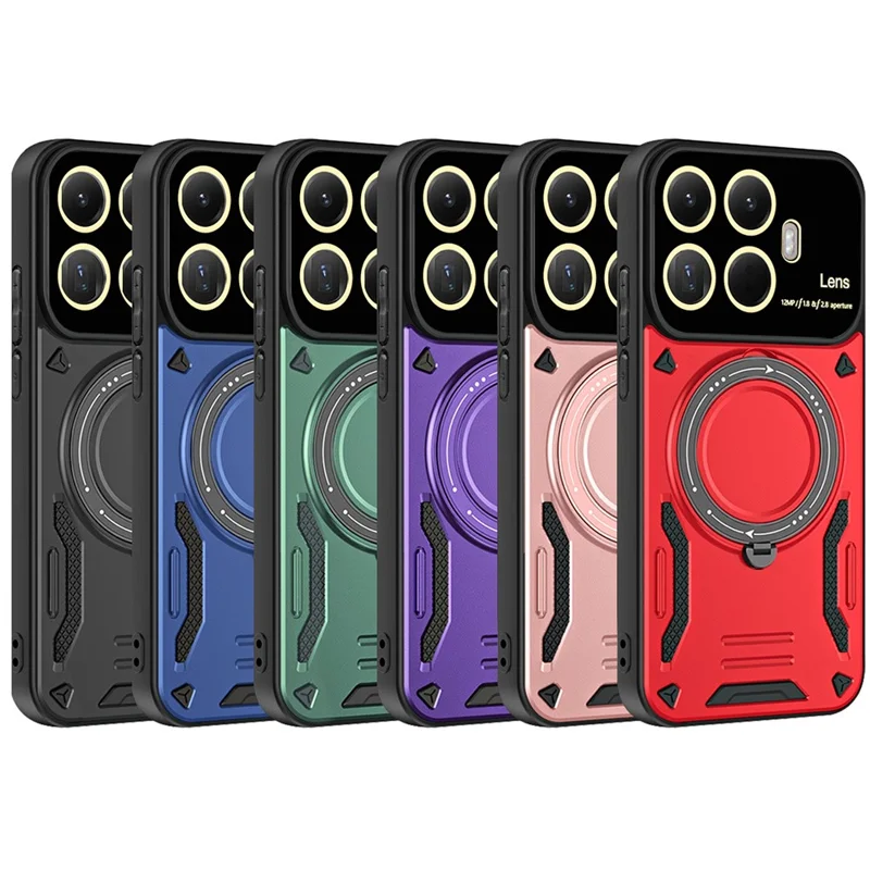 For Xiaomi 15T Pro Magnetic Case Rotating Kickstand PC + TPU Phone Cover - Black