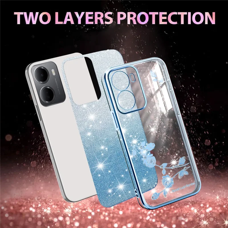 KADEM For Xiaomi Redmi 15a 5G Phone Case Flower TPU Flexible Gradient Phone Cover - Blue