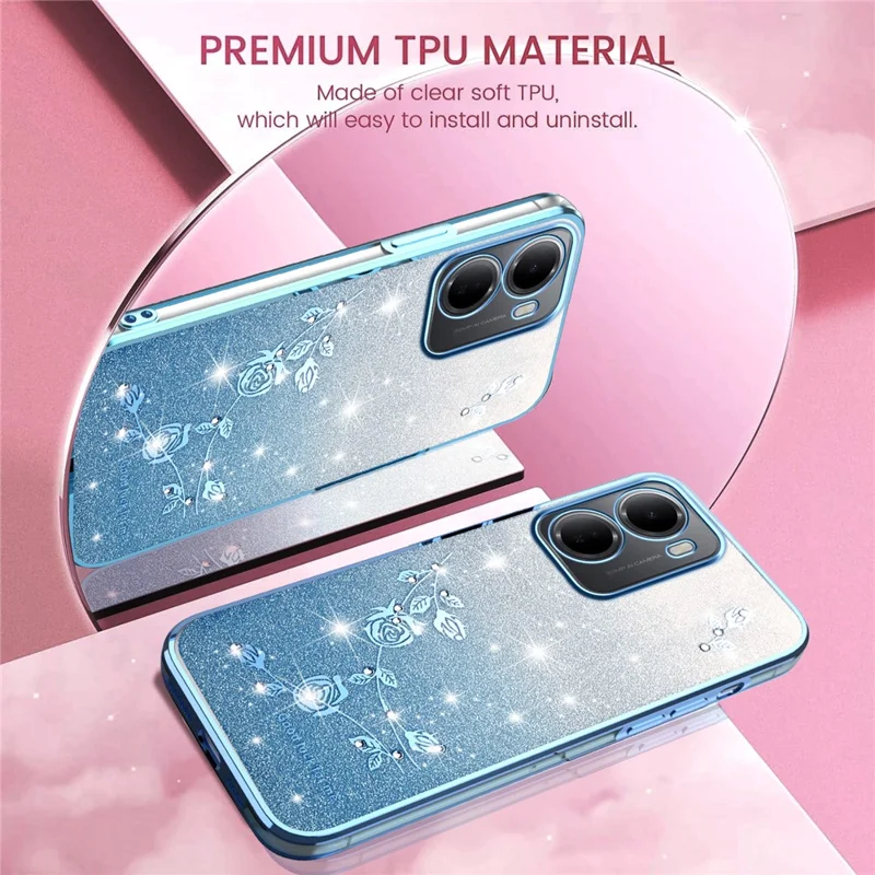 KADEM For Xiaomi Redmi 15a 5G Phone Case Flower TPU Flexible Gradient Phone Cover - Blue