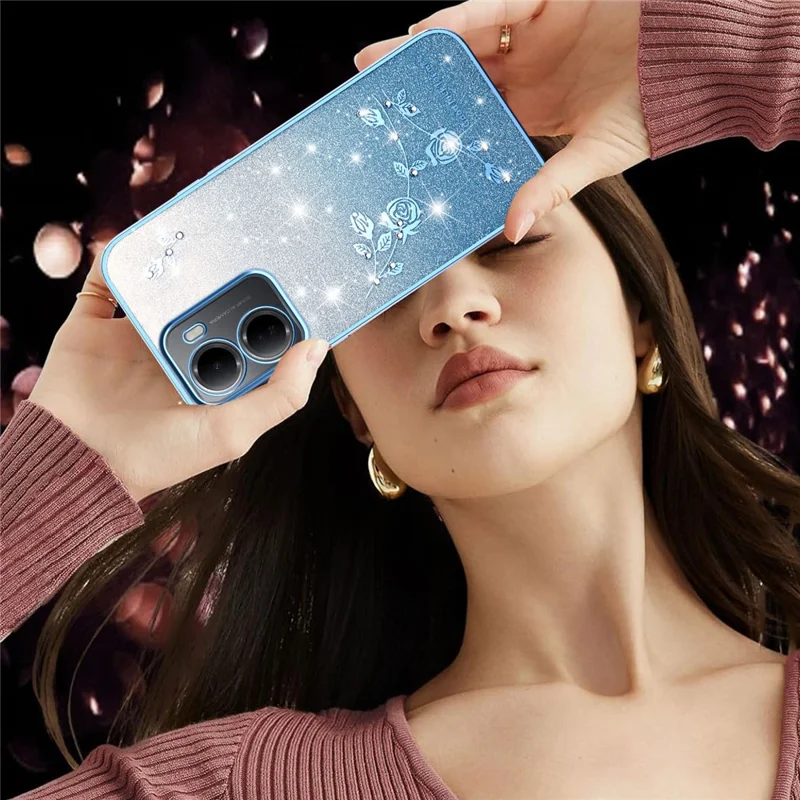 KADEM For Xiaomi Redmi 15a 5G Phone Case Flower TPU Flexible Gradient Phone Cover - Blue