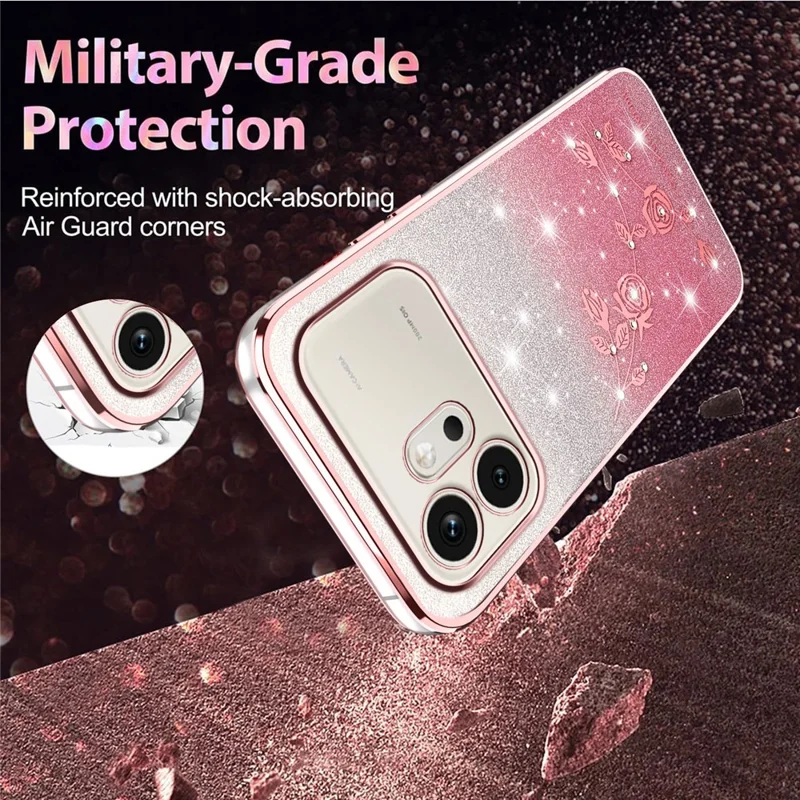 KADEM For Honor 600 5G Phone Case Flower TPU Flexible Gradient Phone Cover - Pink