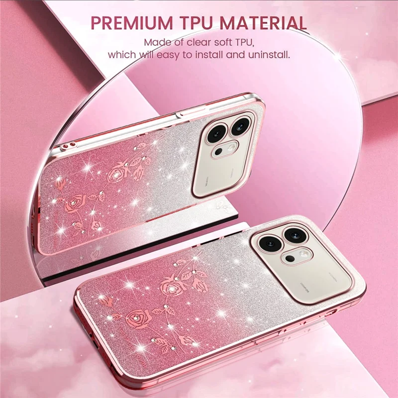 KADEM For Honor 600 5G Phone Case Flower TPU Flexible Gradient Phone Cover - Pink