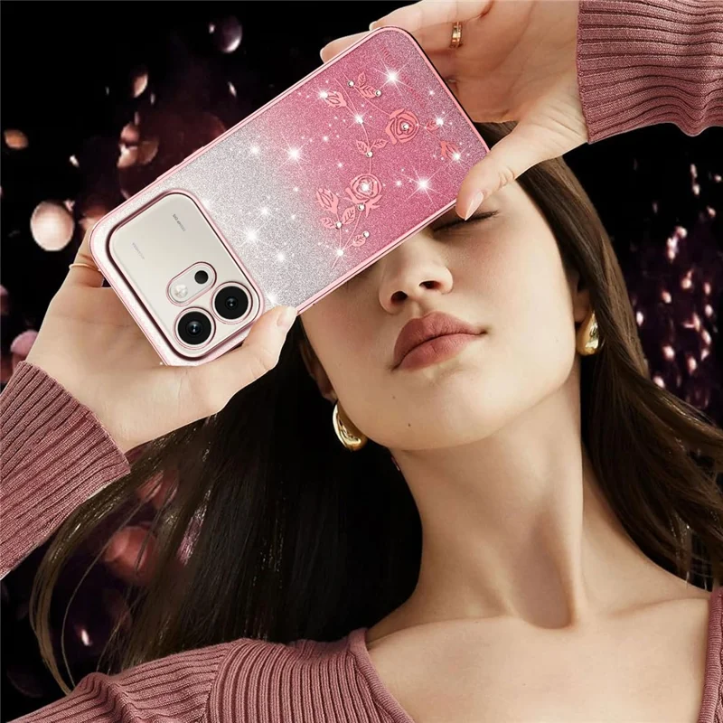 KADEM For Honor 600 5G Phone Case Flower TPU Flexible Gradient Phone Cover - Pink
