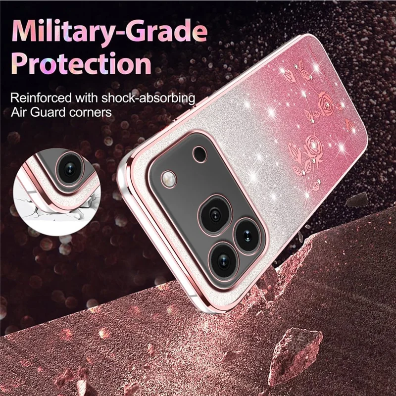 KADEM For Honor 600 Pro 5G Phone Case Flower TPU Flexible Gradient Phone Cover - Pink
