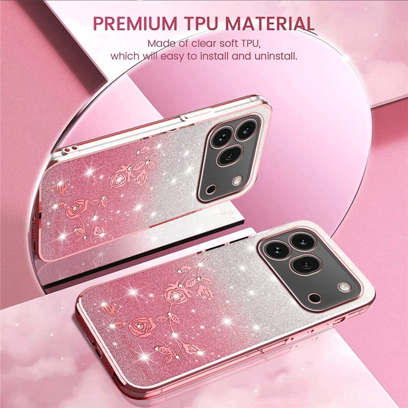 KADEM For Honor 600 Pro 5G Phone Case Flower TPU Flexible Gradient Phone Cover - Pink