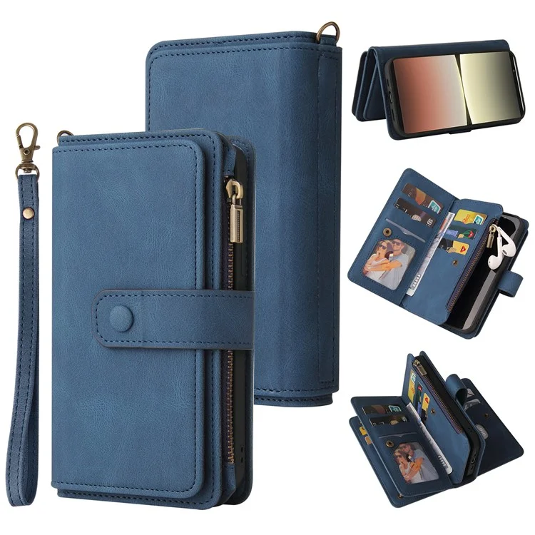 Pour Sony Xperia 5 IV 5G KT KT Multifonctionnelle Série 2 Skin-touch Feeling Adjustable Stand Portefeuille Flip Leather Case Avec Plusieurs Emplacements de Cartes Pocket - Bleu