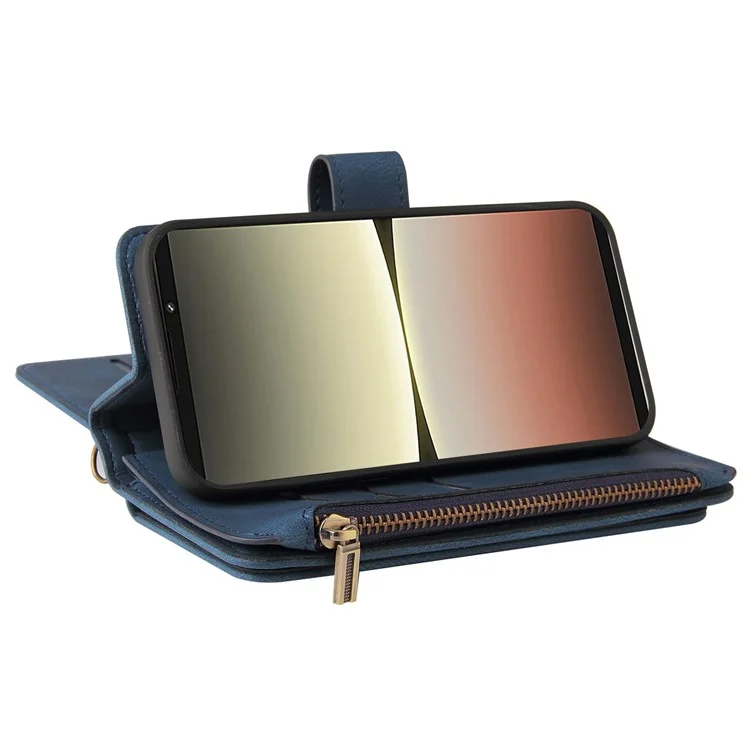 Pour Sony Xperia 5 IV 5G KT KT Multifonctionnelle Série 2 Skin-touch Feeling Adjustable Stand Portefeuille Flip Leather Case Avec Plusieurs Emplacements de Cartes Pocket - Bleu