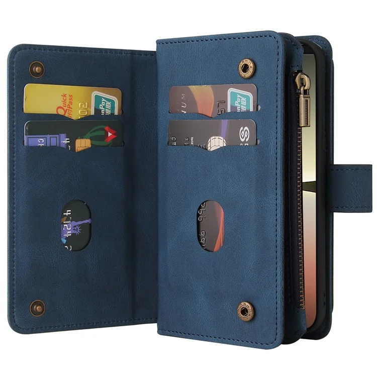 Pour Sony Xperia 5 IV 5G KT KT Multifonctionnelle Série 2 Skin-touch Feeling Adjustable Stand Portefeuille Flip Leather Case Avec Plusieurs Emplacements de Cartes Pocket - Bleu