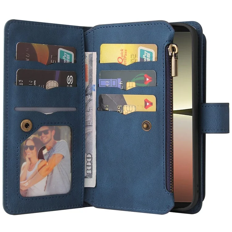 Pour Sony Xperia 5 IV 5G KT KT Multifonctionnelle Série 2 Skin-touch Feeling Adjustable Stand Portefeuille Flip Leather Case Avec Plusieurs Emplacements de Cartes Pocket - Bleu