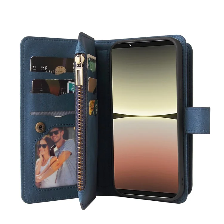 Pour Sony Xperia 5 IV 5G KT KT Multifonctionnelle Série 2 Skin-touch Feeling Adjustable Stand Portefeuille Flip Leather Case Avec Plusieurs Emplacements de Cartes Pocket - Bleu