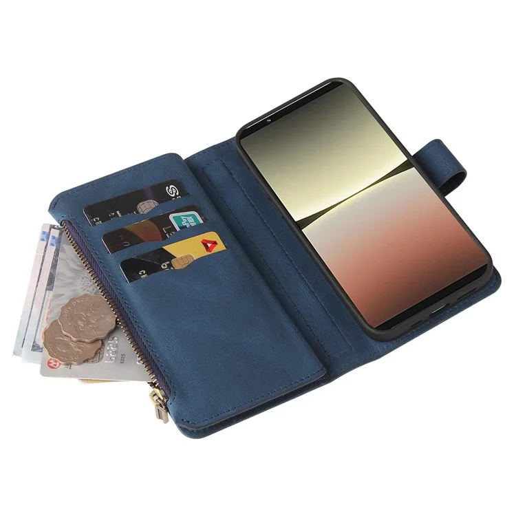 Pour Sony Xperia 5 IV 5G KT KT Multifonctionnelle Série 2 Skin-touch Feeling Adjustable Stand Portefeuille Flip Leather Case Avec Plusieurs Emplacements de Cartes Pocket - Bleu